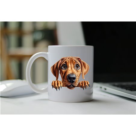 11oz mug  - peeking dog - Rhodesian Ridgeback