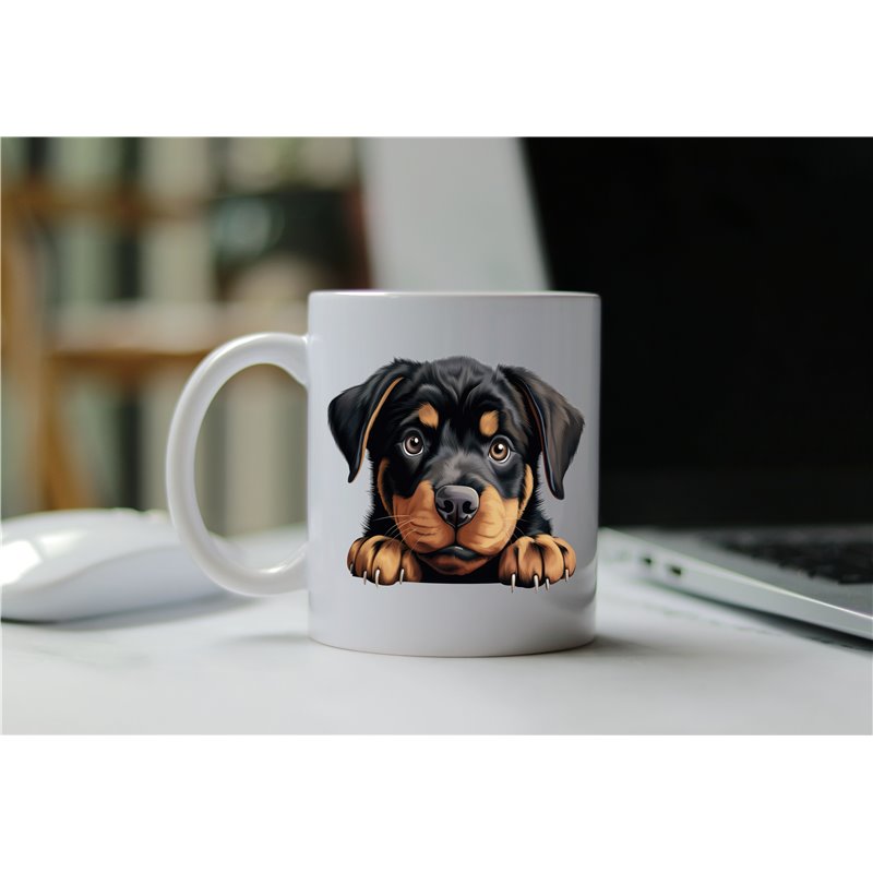 11oz mug  - peeking dog - Rottweiler