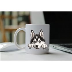 11oz mug  - peeking dog - Siberian Husky Dog 