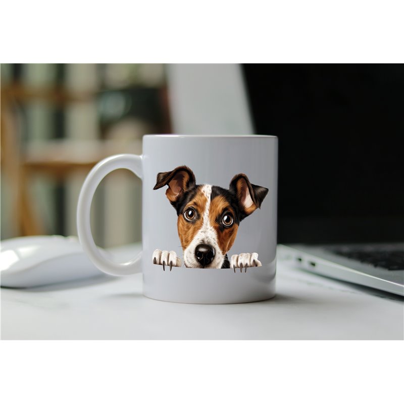11oz mug  - peeking dog - Smooth Fox Terrier