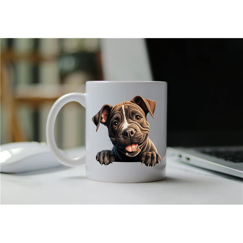 11oz mug  - peeking dog - Staffordshire Bull Terrier