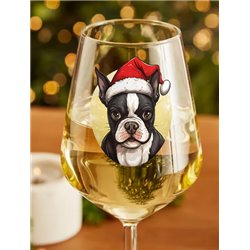 Wine Glass  dogs -  Christmas Boston Terrier Dog
