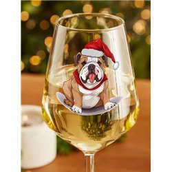 Wine Glass  dogs -  Christmas Bulldog Dog 1
