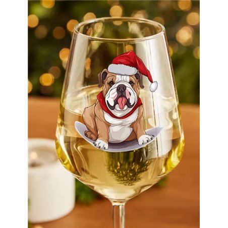 Wine Glass  dogs -  Christmas Bulldog Dog 1