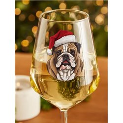 Wine Glass  dogs -  Christmas Bulldog Dog 2