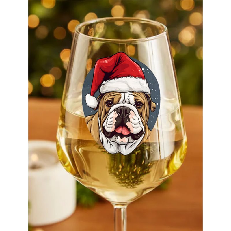 Wine Glass  dogs -  Christmas Bulldog Dog 3