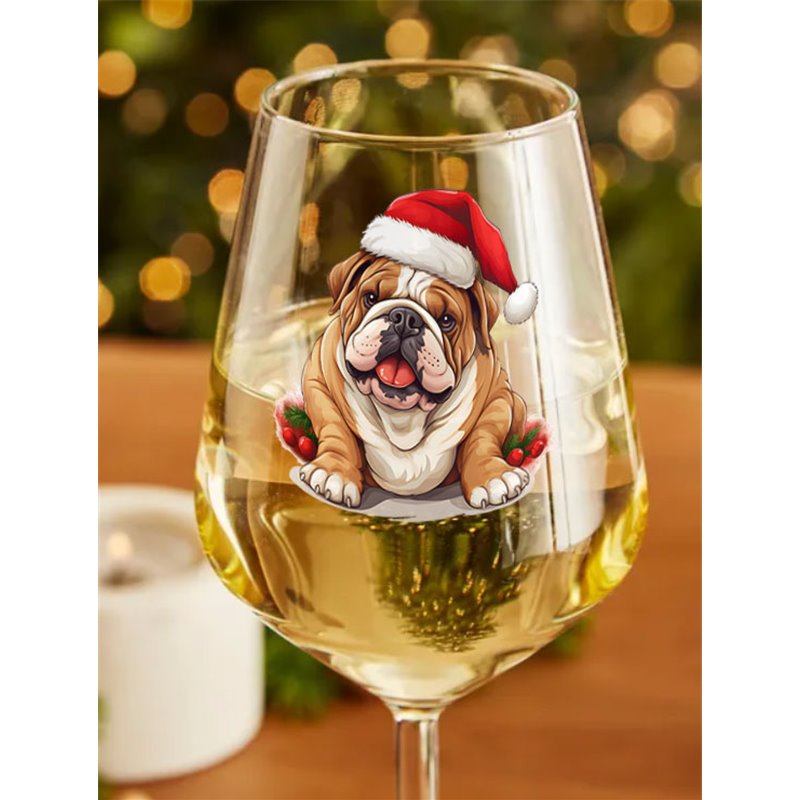 Wine Glass  dogs -  Christmas Bulldog Dog