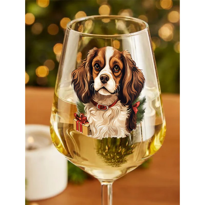 Wine Glass  dogs -  Christmas Cavalier King Charles Spaniel Dog 1