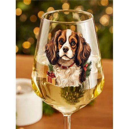 Wine Glass  dogs -  Christmas Cavalier King Charles Spaniel Dog 1