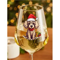 Wine Glass  dogs -  Christmas Poodle Dog 1