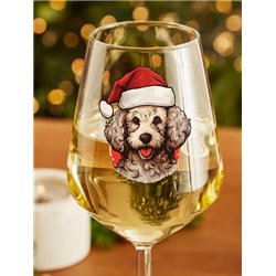 Wine Glass  dogs -  Christmas Poodle Dog 2