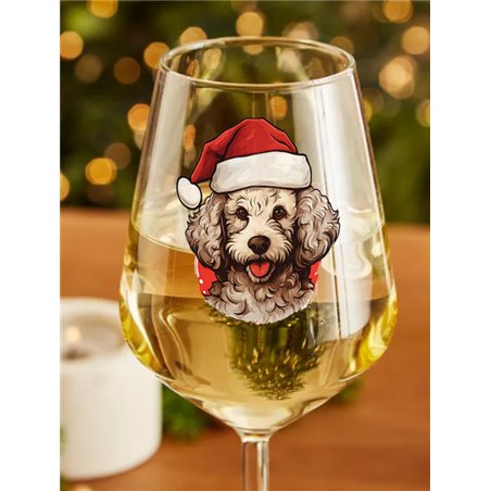 Wine Glass  dogs -  Christmas Poodle Dog 2
