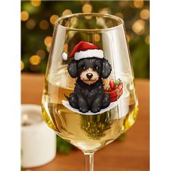 Wine Glass  dogs -  Christmas Poodle Dog 3