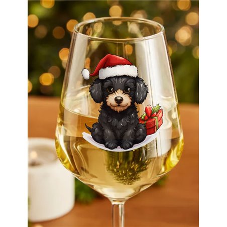 Wine Glass  dogs -  Christmas Poodle Dog 3