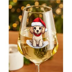 Wine Glass  dogs -  Christmas Poodle Dog