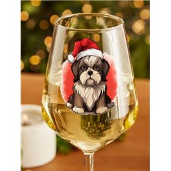Wine Glass  dogs -  Christmas Shih Tzu Dog 2
