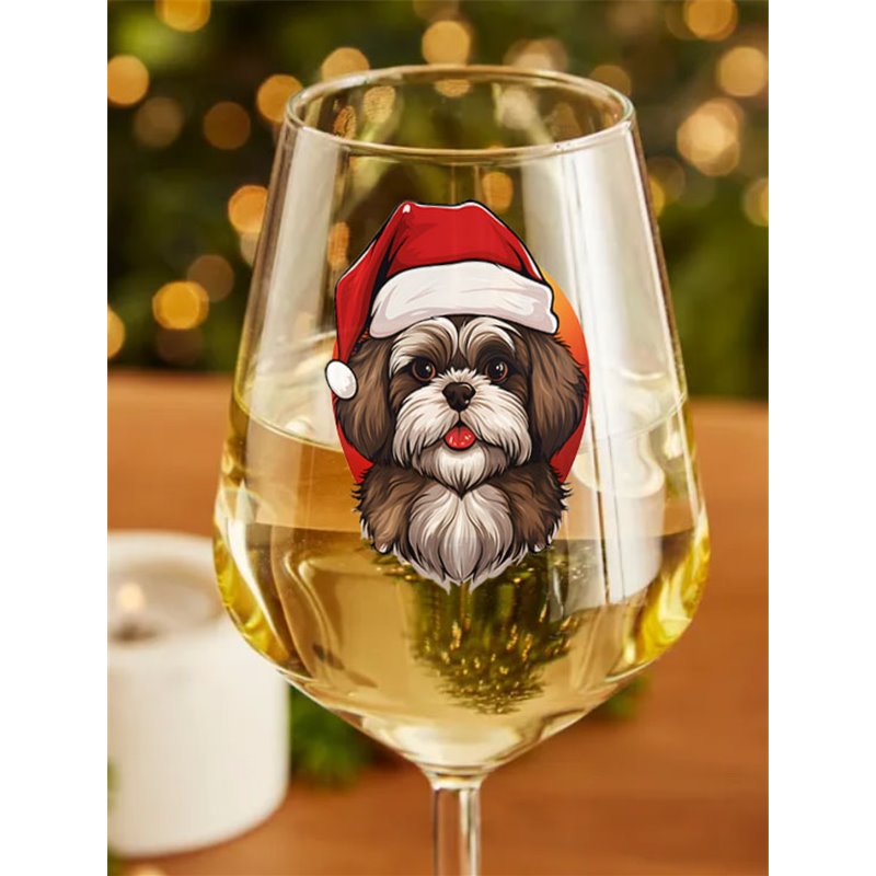 Wine Glass  dogs -  Christmas Shih Tzu Dog 3