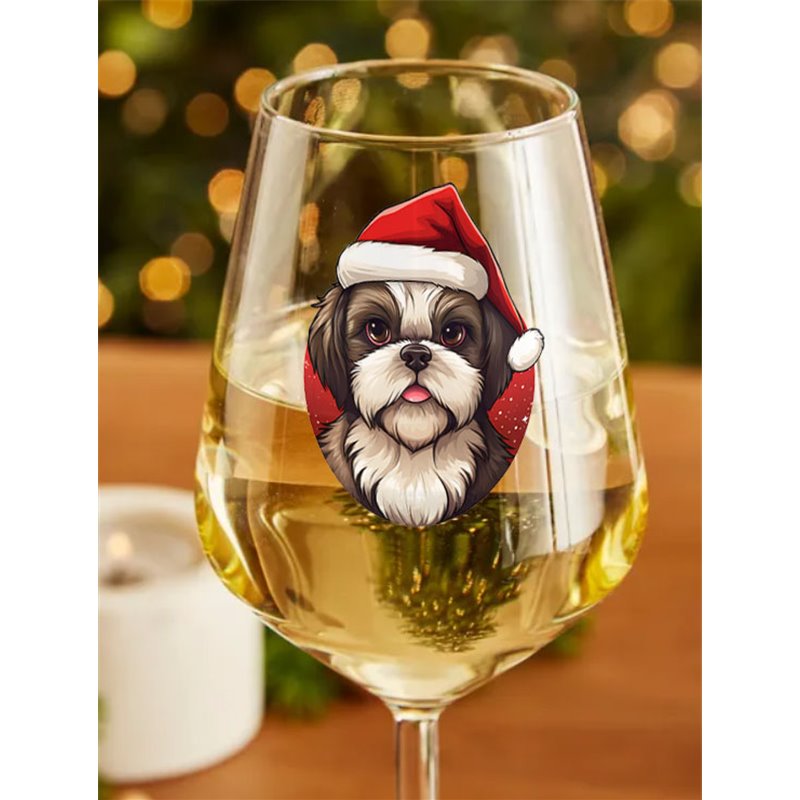 Wine Glass  dogs -  Christmas Shih Tzu Dog 4