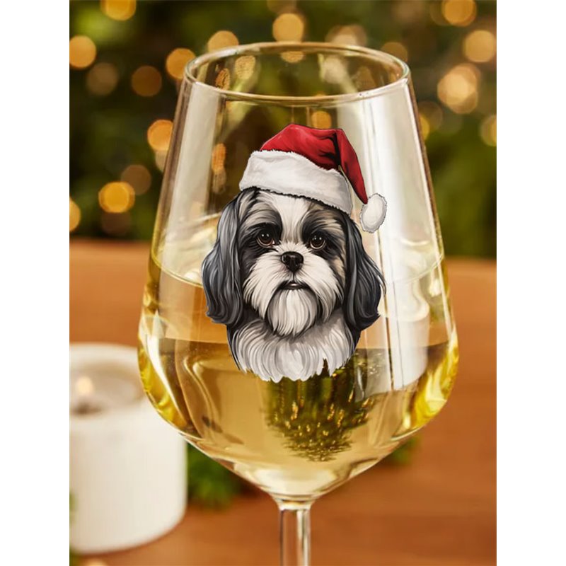 Wine Glass  dogs -  Christmas Shih Tzu Dog