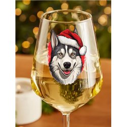 Wine Glass  dogs -  Christmas Siberian Husky Dog 1