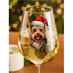 Wine Glass  dogs -  Christmas Yorkshire Terrier Dog 1