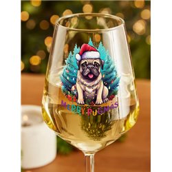 Wine Glass  dogs -  Merry pugmas