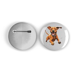 25mm Round Metal Badge - Jumping Dog 35